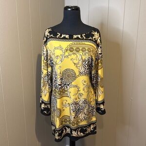 Z Joseph Ribkoff Women’s 12 Top Yellow Black Wide Sleeve Key Stretchy